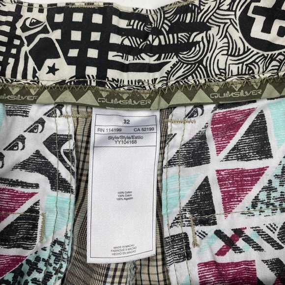 Quiksilver Shorts Mens 32 Cotton Brown Check Plaid Chino Golf Bermuda - Picture 6 of 11